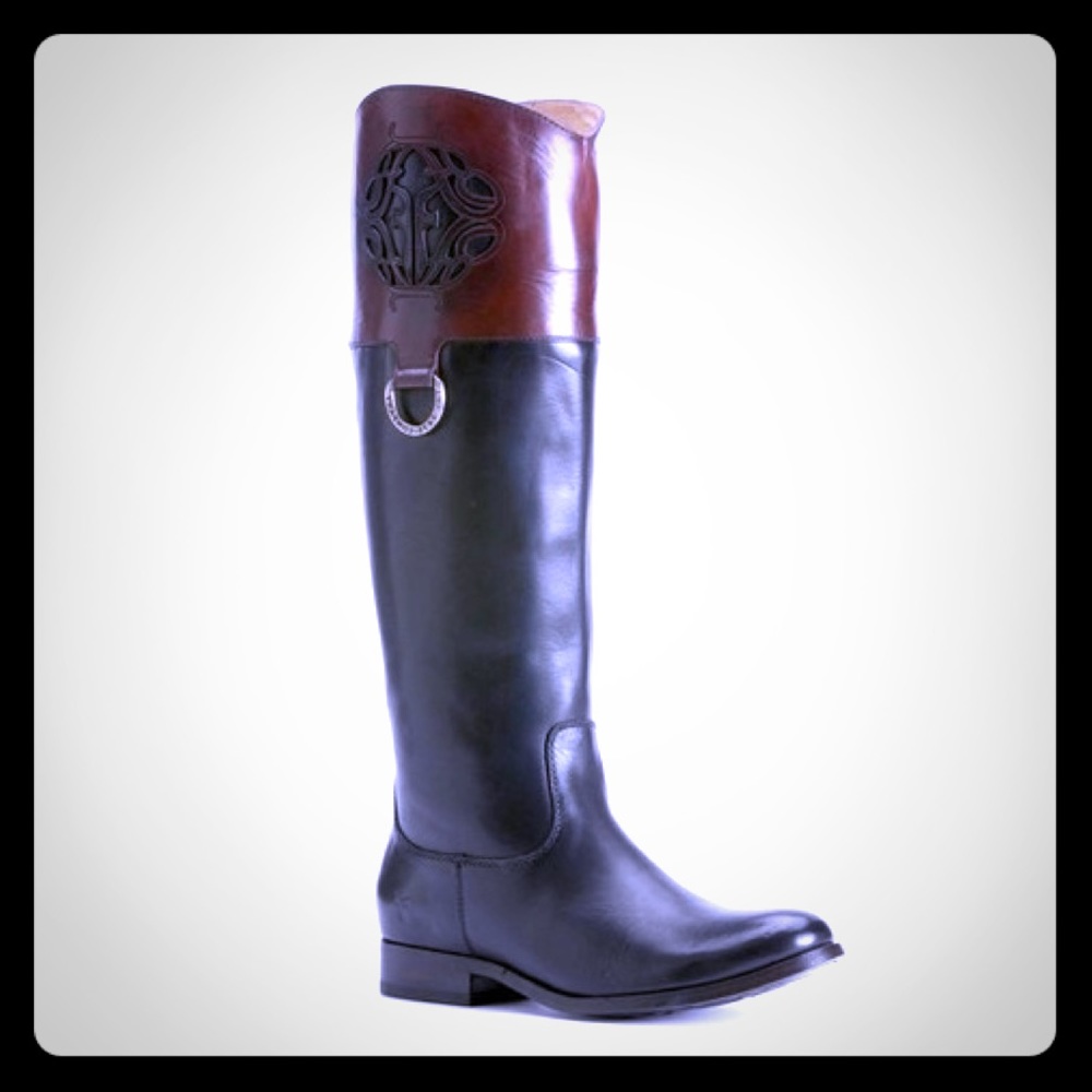 FRYE Melissa Logo Boots In Black - Size 8.5